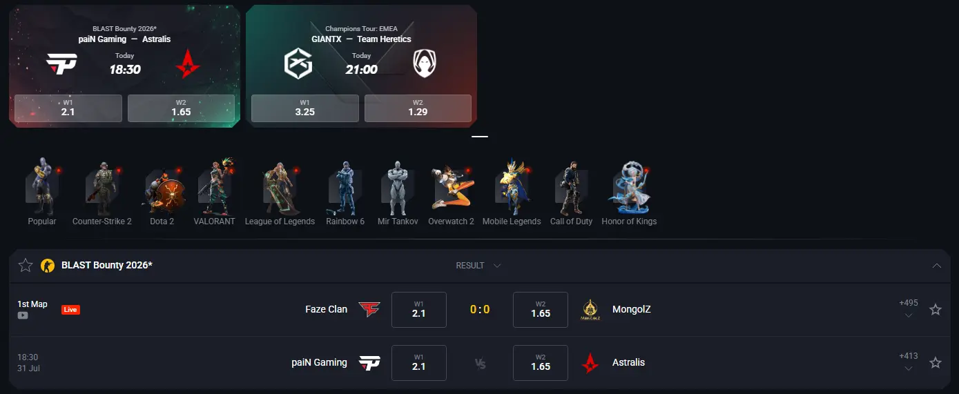Pinup Esport com futebol, basquete e esports
